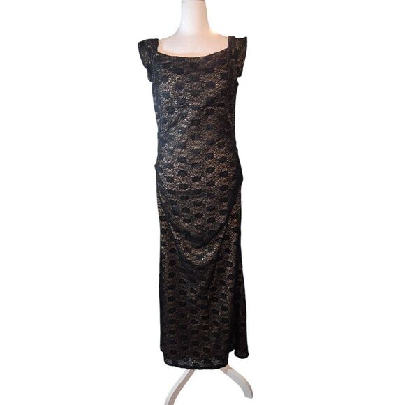 Alex Evenings Women's Size 12 Black/Beige Lace Sleeveless Gown - Picture 1 of 9